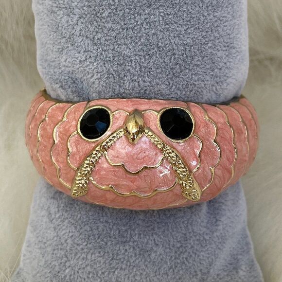 Chunky Enamel Owl Bracelet - Light Pink on Gold with Hinge #531 - Picture 3 of 5